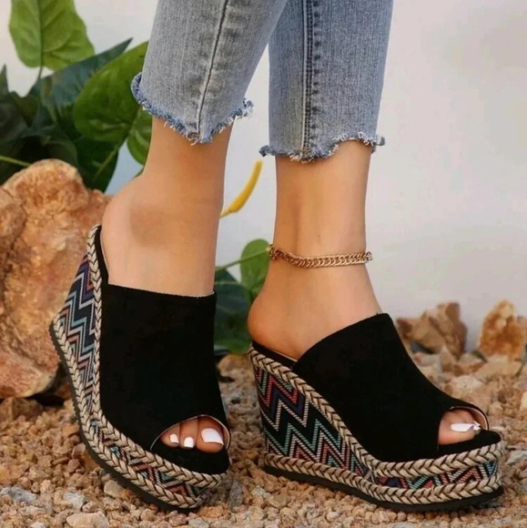 Bohemian Mules Women Fashionable Colorful High-Heeled Slippers With Platform - Picture 2 of 5